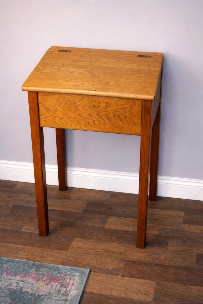 Vintage Wooden School Desk with Storage Solid Wood - Image 1