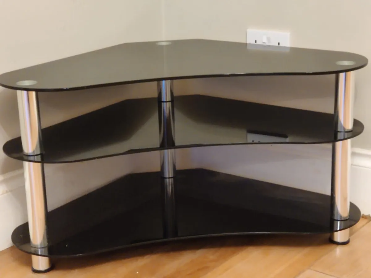 Corner Black Glass Television Table - Image 1