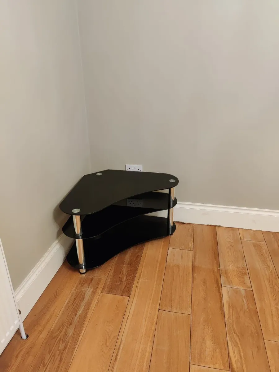 Corner Black Glass Television Table - Image 2