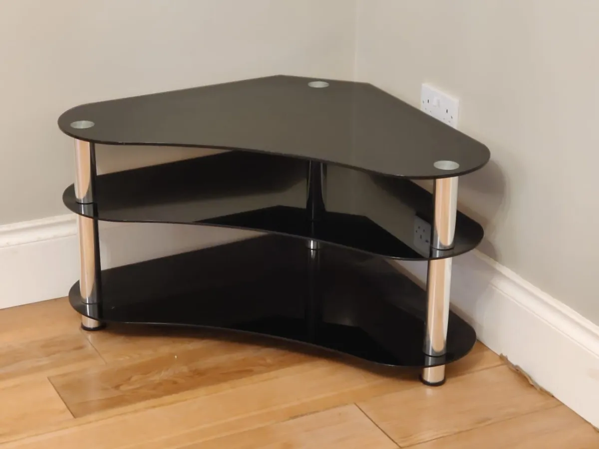Corner Black Glass Television Table - Image 3