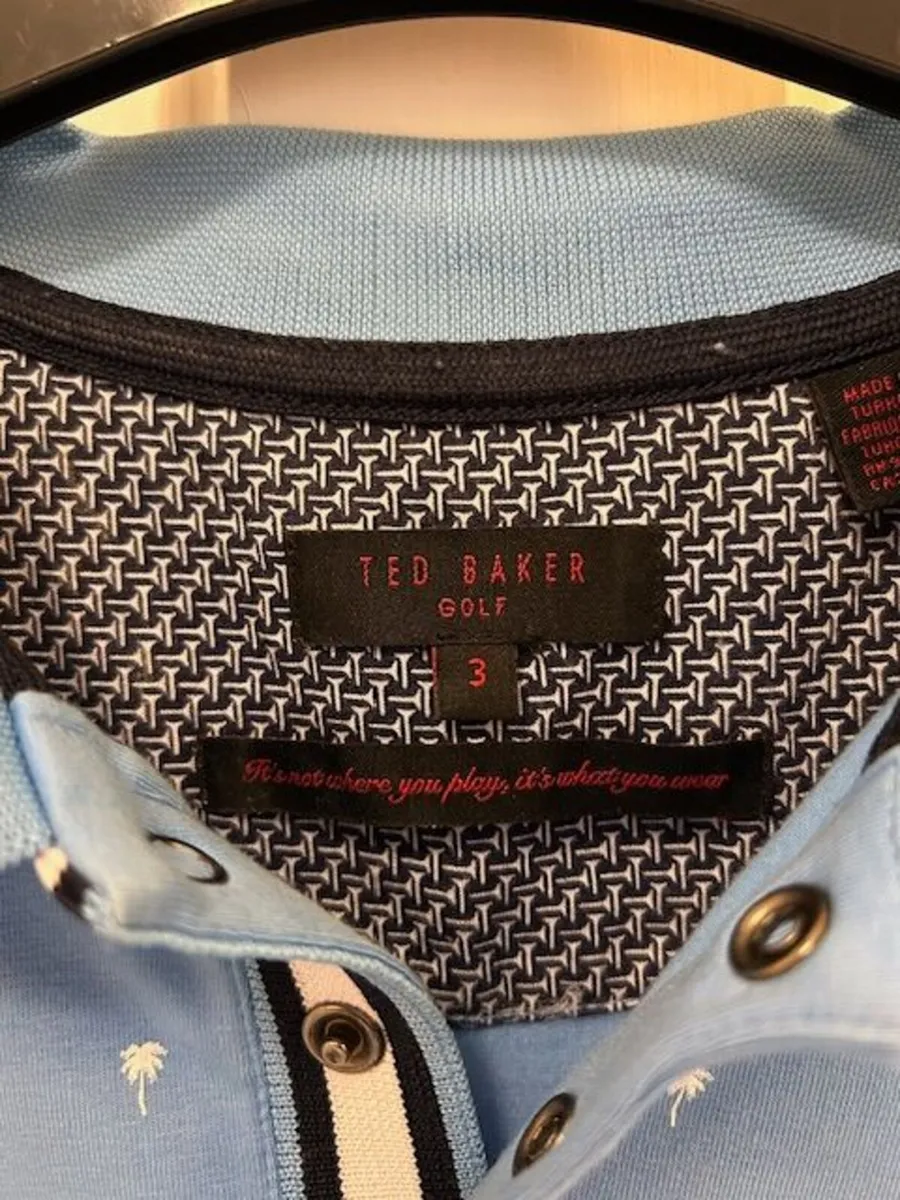 Men's Ted Baker Sky Blue Polo Shirt, size M. - Image 4