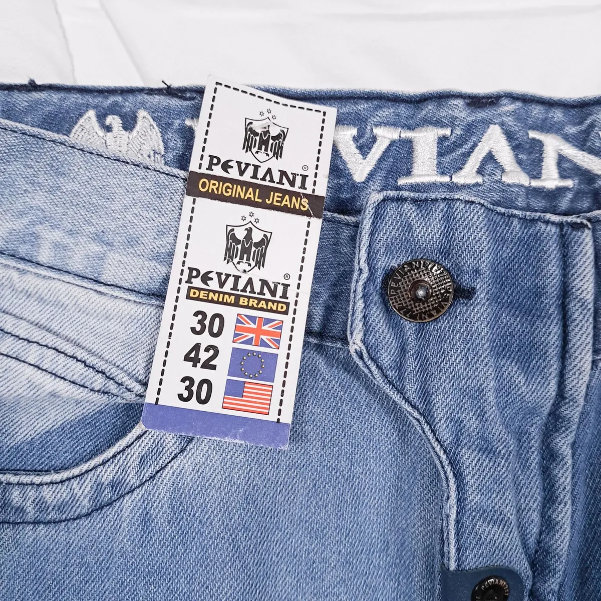 Peviani Blue Light Wash Cargo Denim Jeans W30 L33 - Image 3