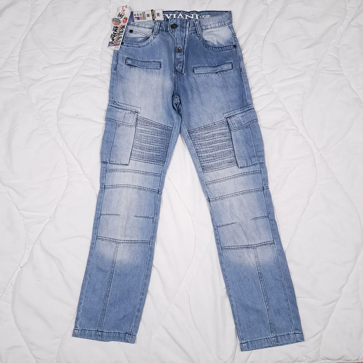 Peviani Blue Light Wash Cargo Denim Jeans W30 L33 - Image 1