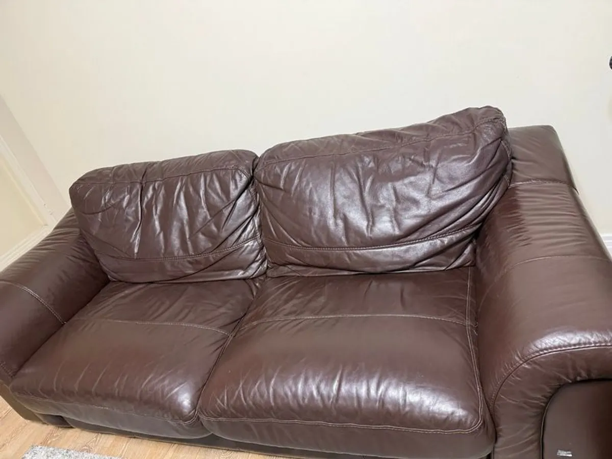 Brown leather 3 seater sofa - Image 1