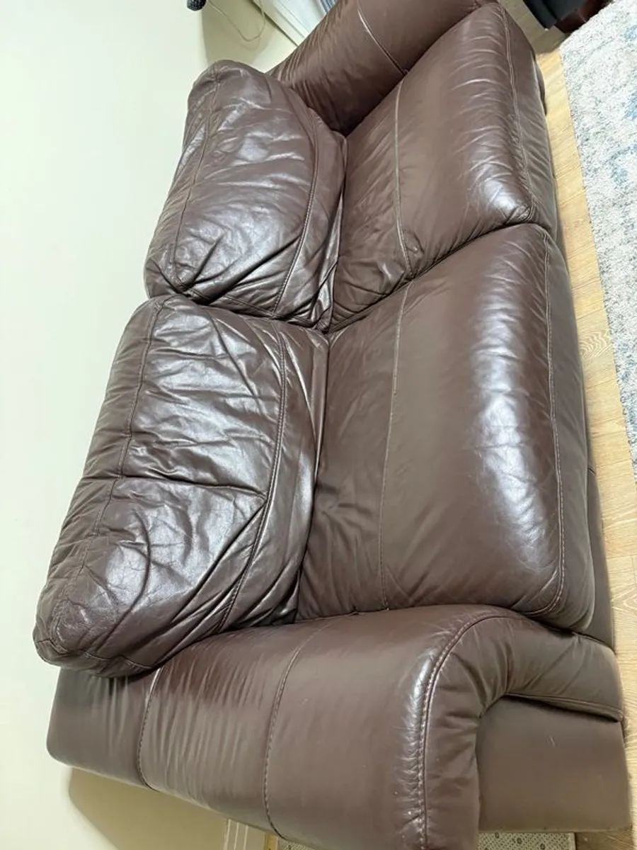 Brown leather 3 seater sofa - Image 2