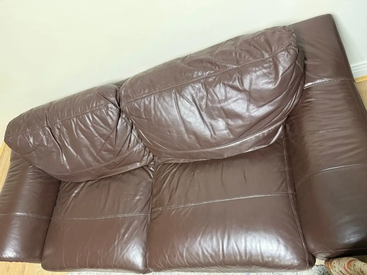 Brown leather 3 seater sofa - Image 3