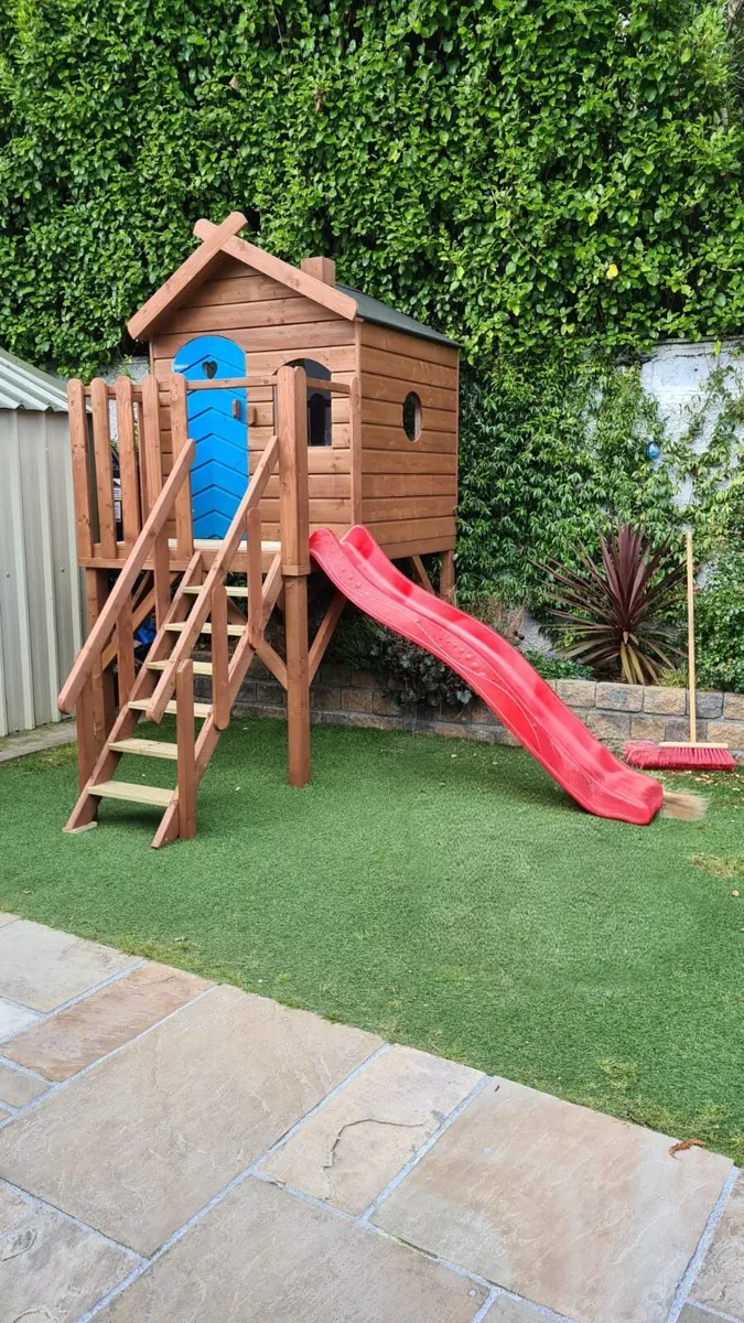 Wooden garden playhouse with slide - Image 1