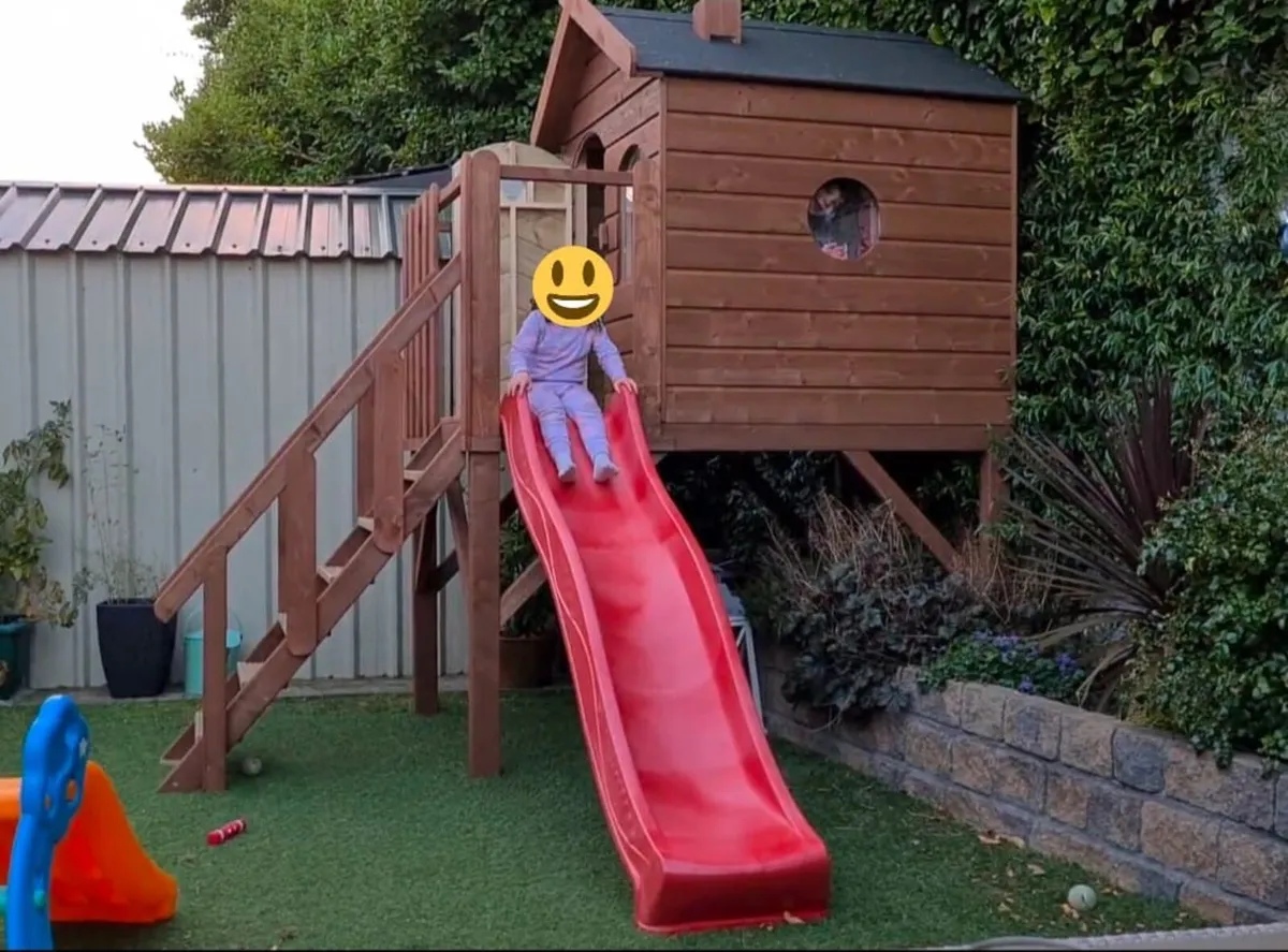 Wooden garden playhouse with slide - Image 2