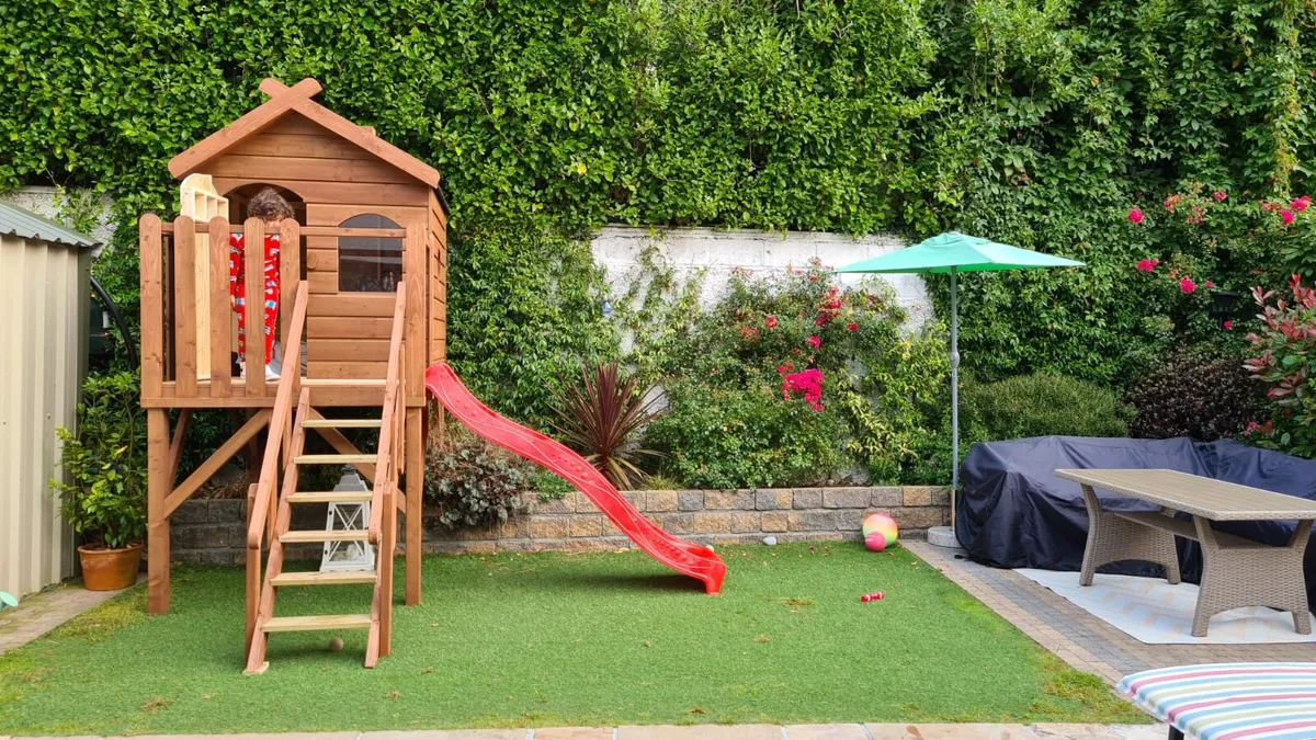 Wooden garden playhouse with slide - Image 3