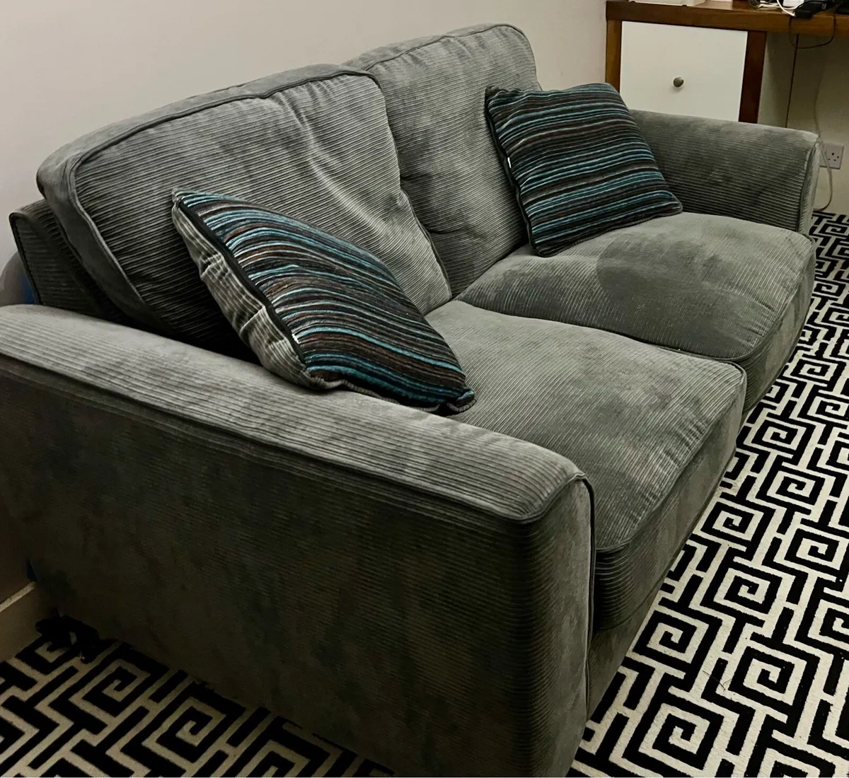 Grey Corduroy 2 Seat Sofa - Excellent Condition - Image 2