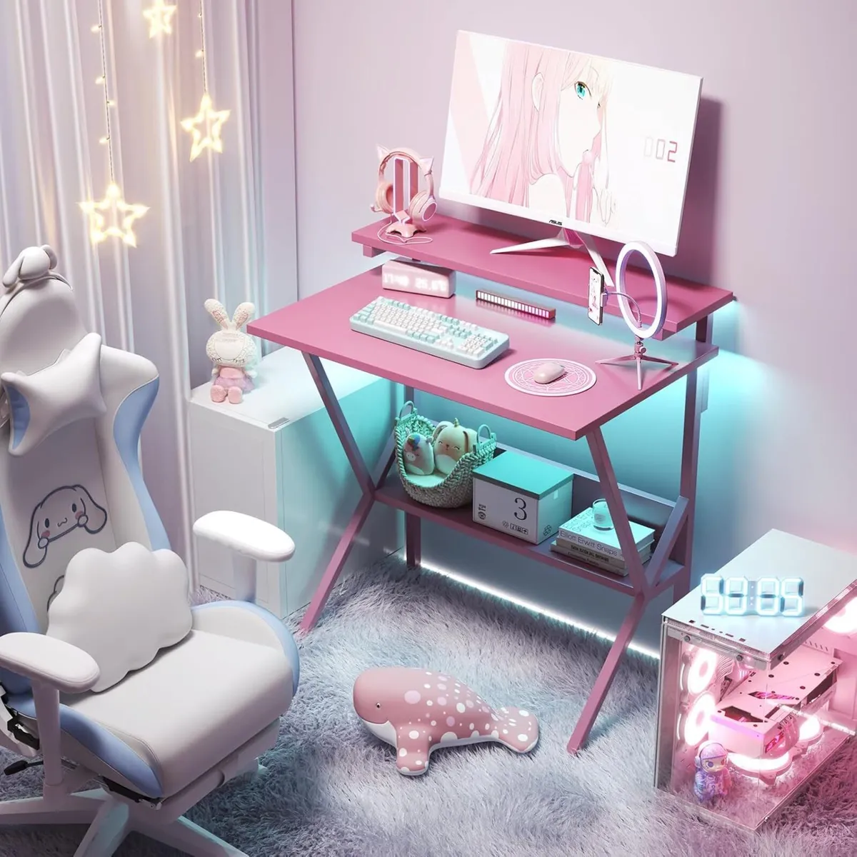 70 x 48 cm Desk Small Computer for Spaces Gaming - Image 2