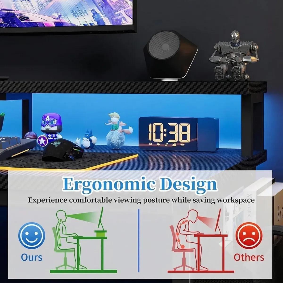 L Shaped Desk with LED Lights Power Outlets 120 - Image 4