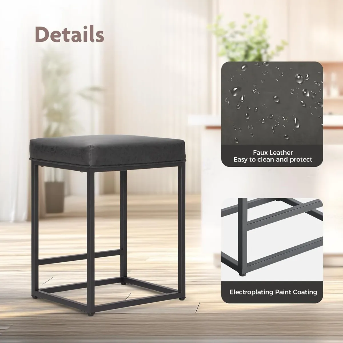 Set of 2 Bar Stools Counter Height with Footrest - Image 4