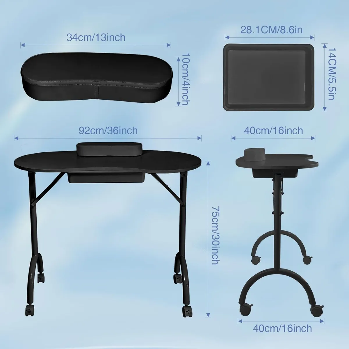 Protable Nail Desk with Drawer Foldable Manicure - Image 3