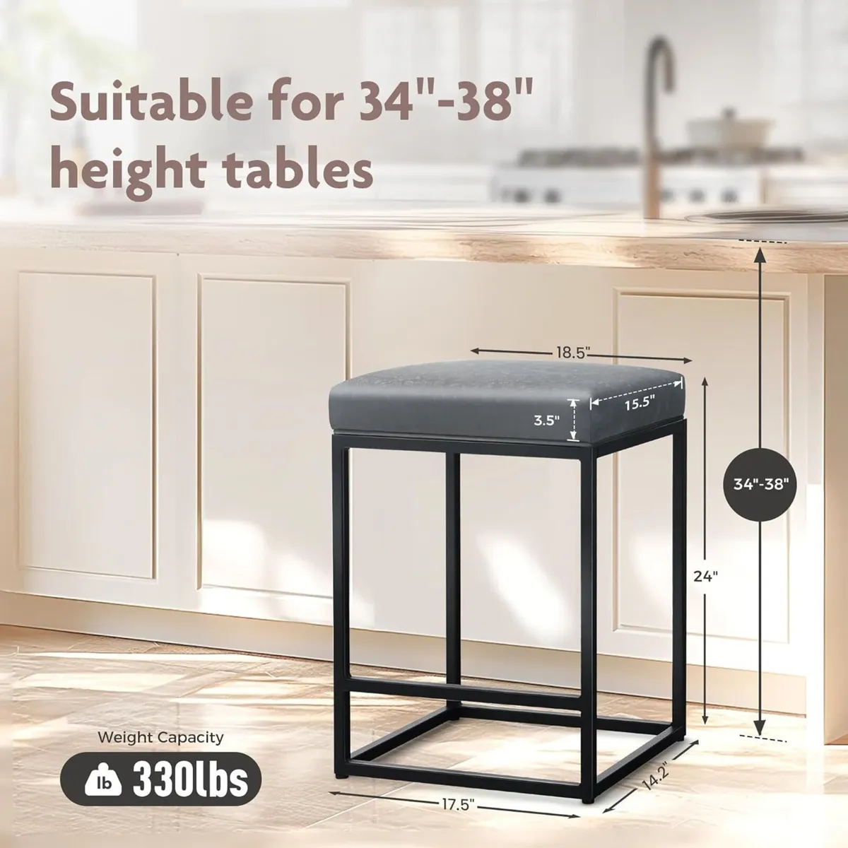 Set of 2 Bar Stools Counter Height with Footrest - Image 2