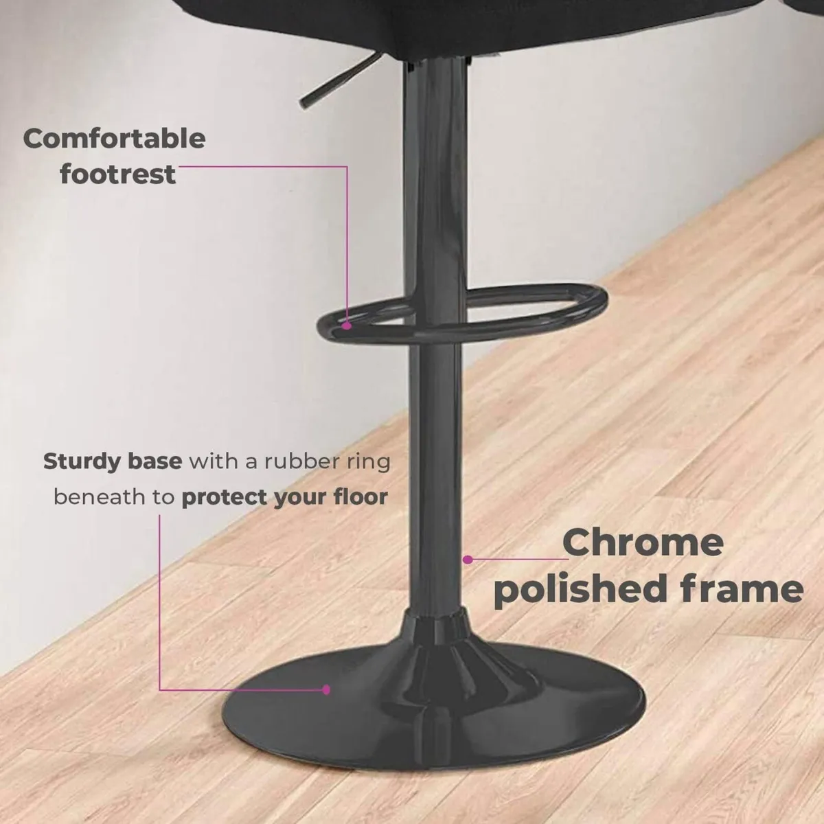 ® 2X Fabric Swivel Bar Stools with a Matt Black - Image 3