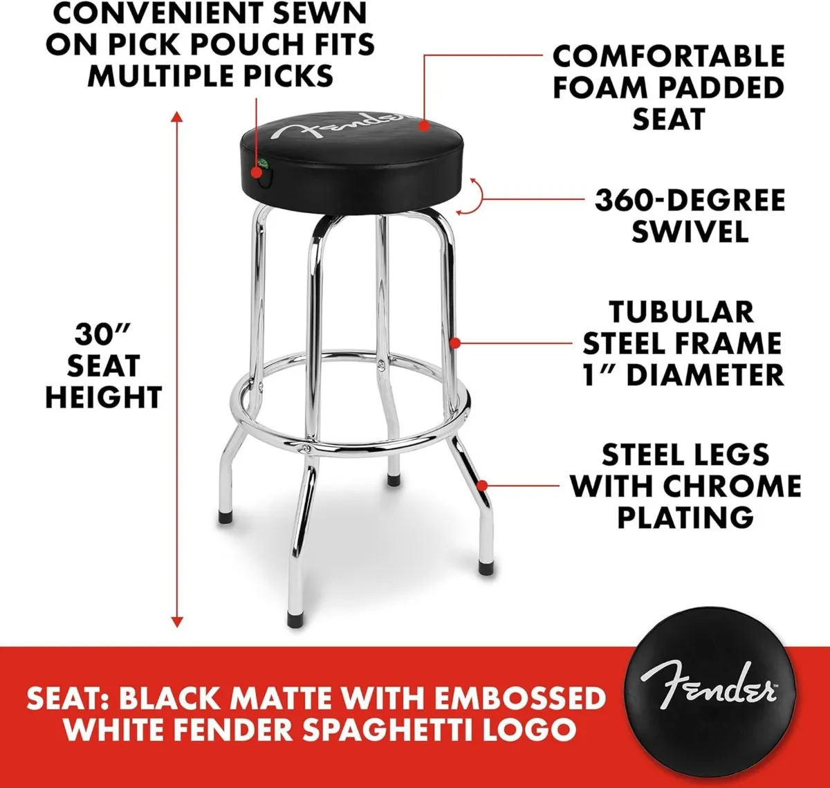 Spaghetti Logo Pick Pouch Barstool 30 Inch Black - Image 3