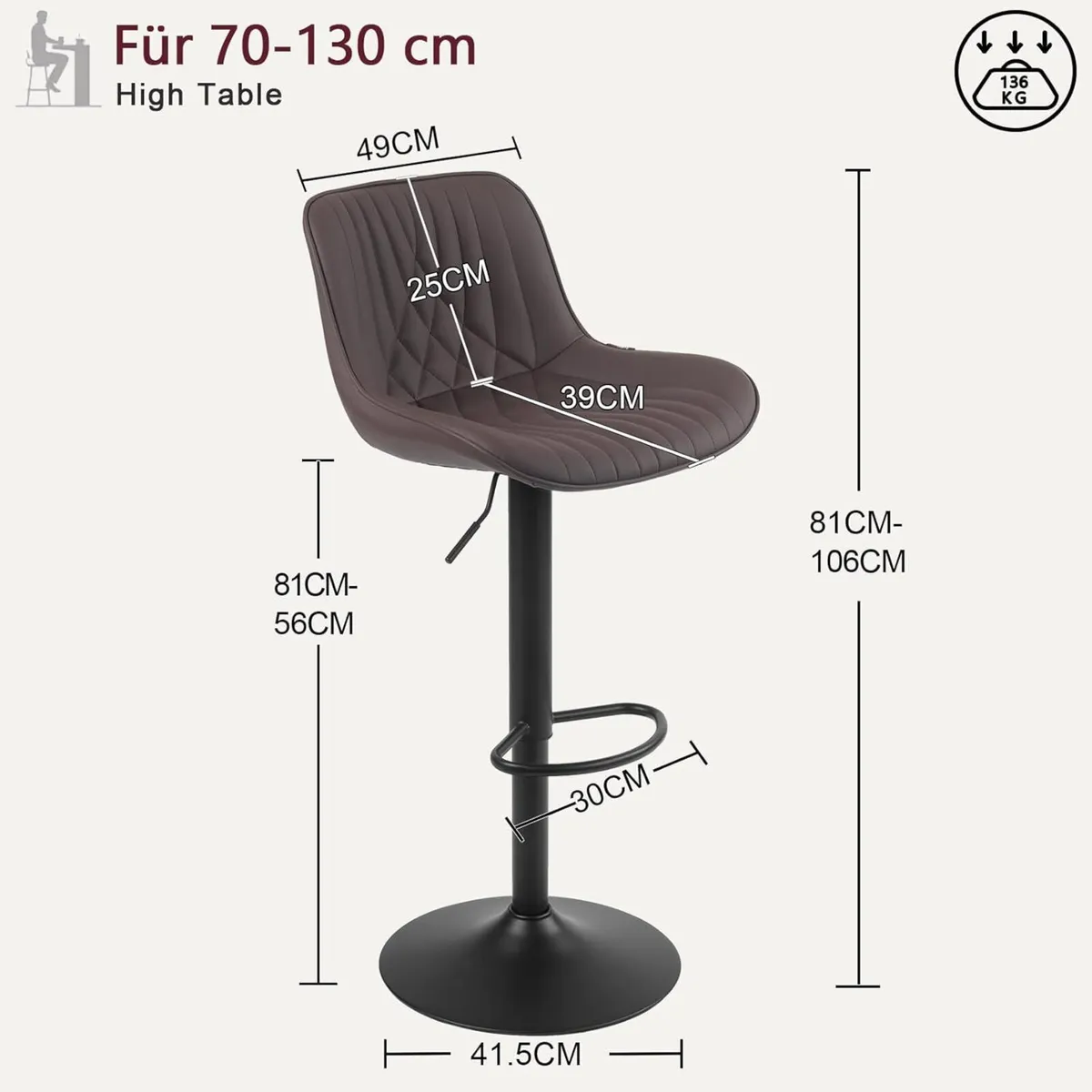 Bar Stools Breakfast Chairs with Back PU Leather - Image 2
