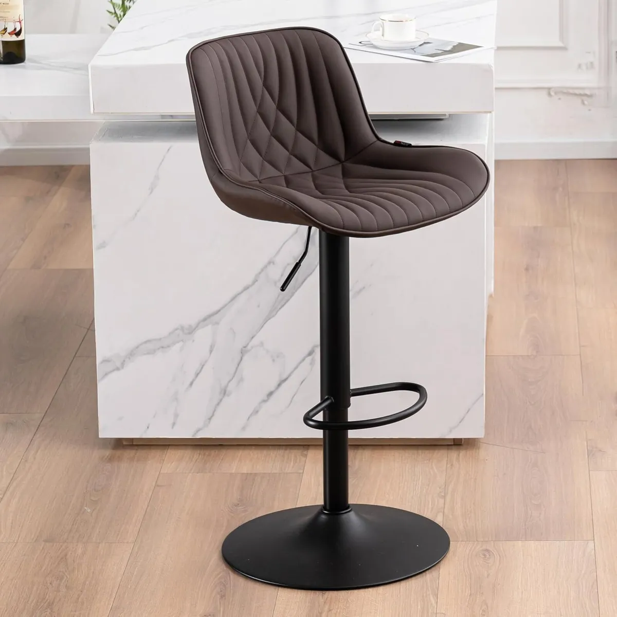 Bar Stools Breakfast Chairs with Back PU Leather - Image 1
