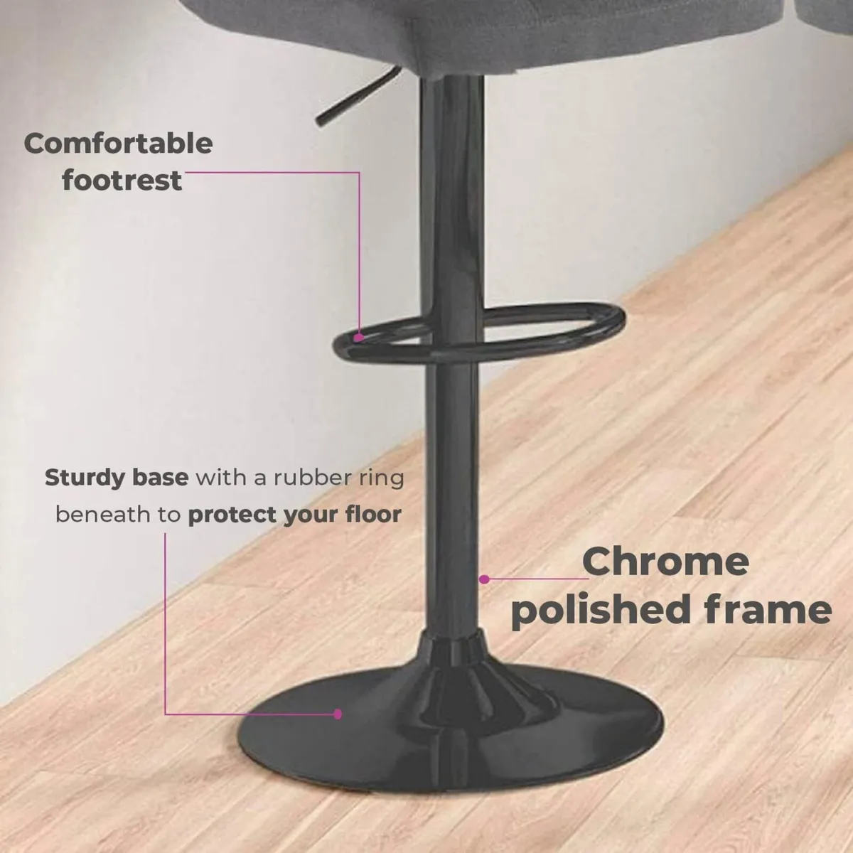 ® 2X Fabric Swivel Bar Stools with a Matt Black - Image 3