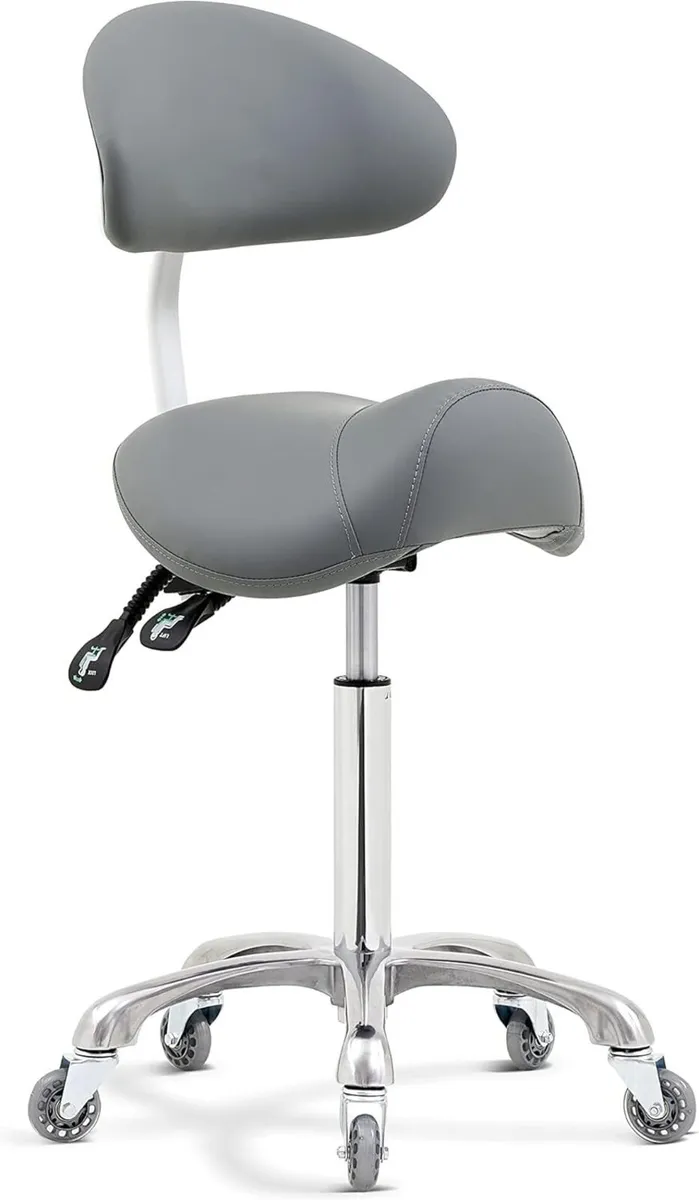 Saddle Stool Rolling Chair with Back Support - Image 1