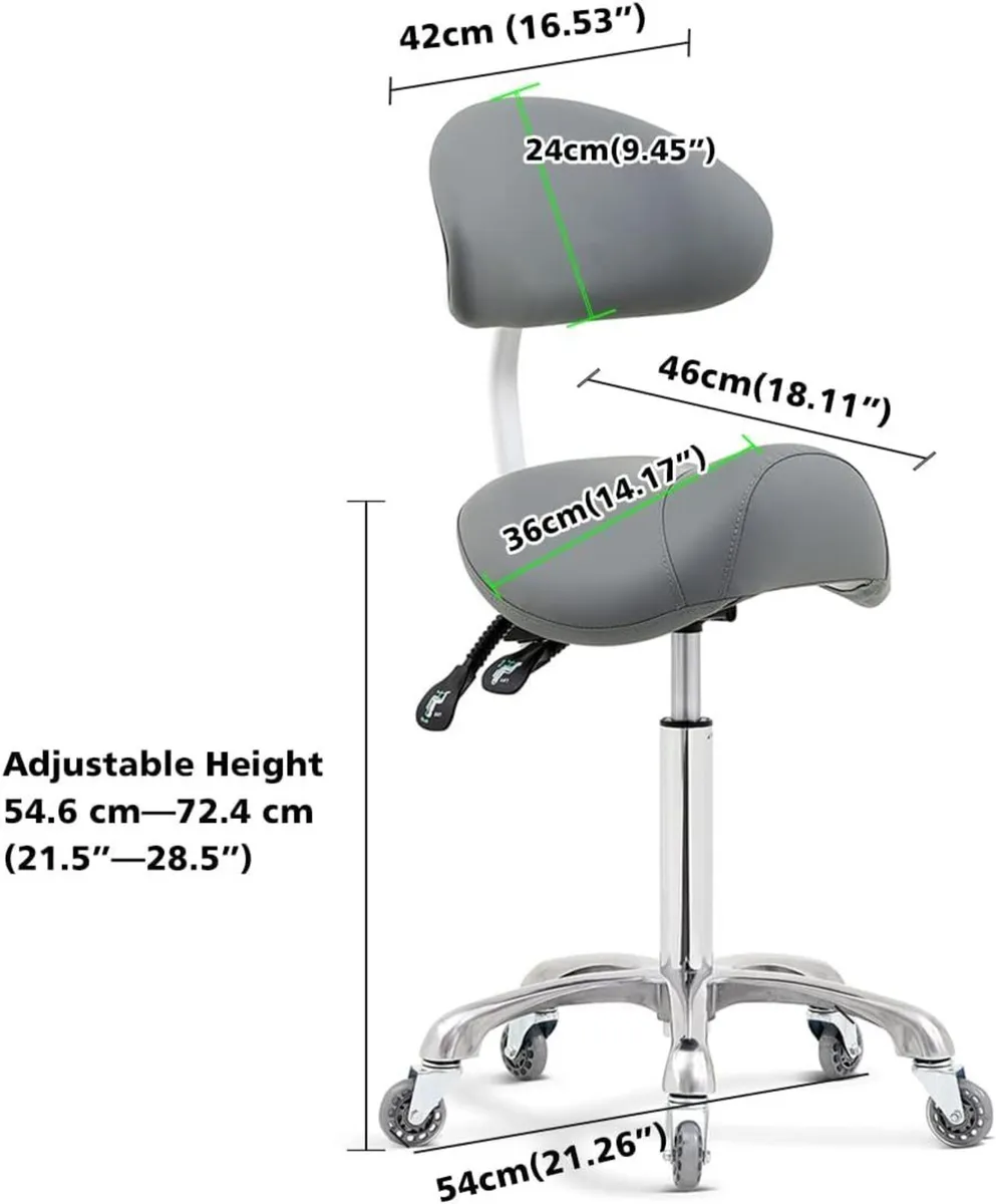 Saddle Stool Rolling Chair with Back Support - Image 2
