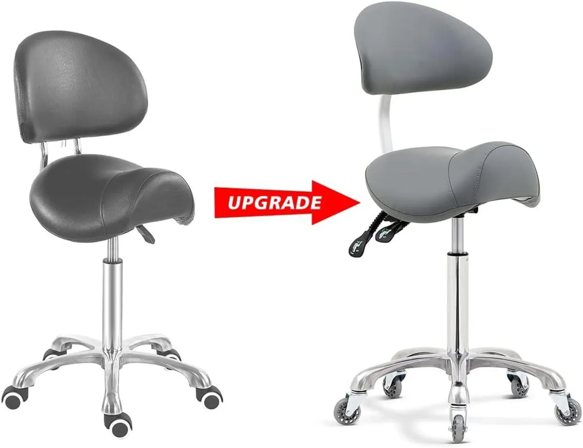 Saddle Stool Rolling Chair with Back Support - Image 3