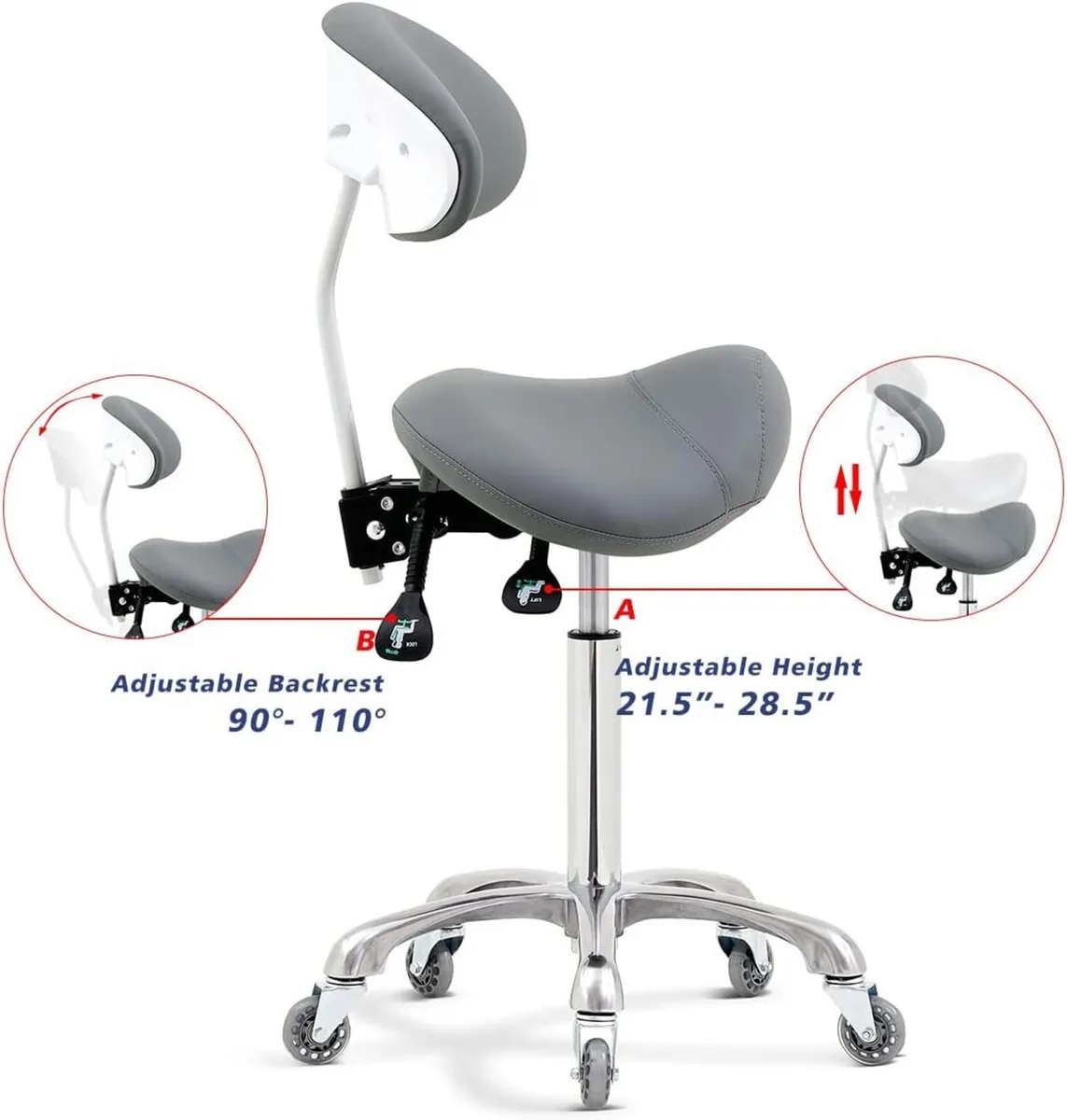 Saddle Stool Rolling Chair with Back Support - Image 4