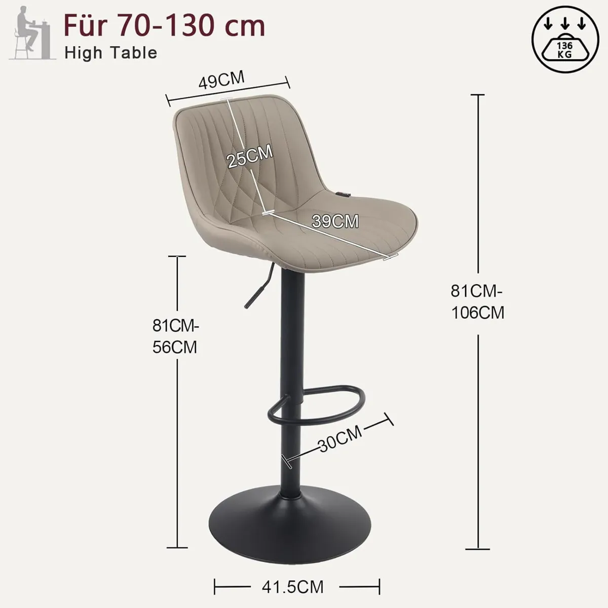 Bar Stools Breakfast Chairs with Back PU Leather - Image 2