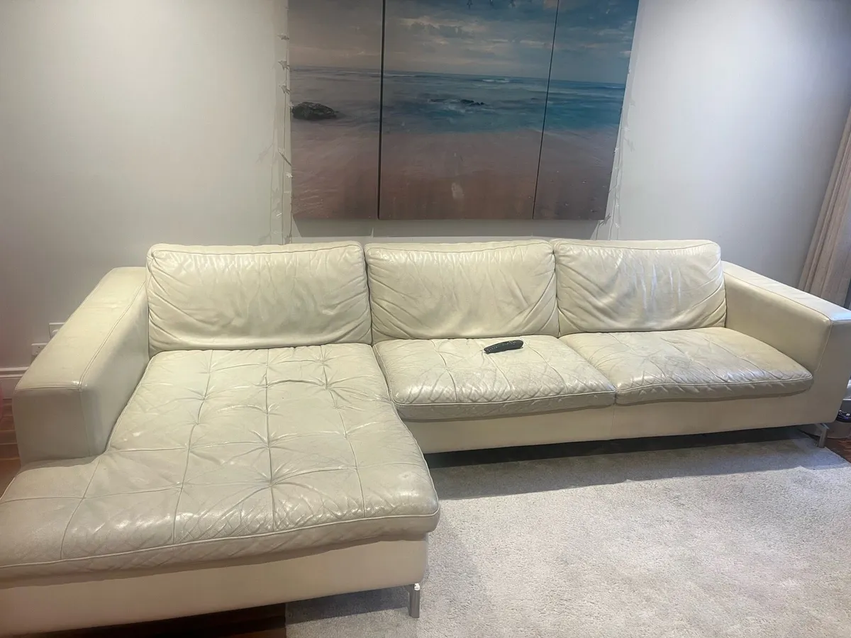Cream leather couch - Image 1