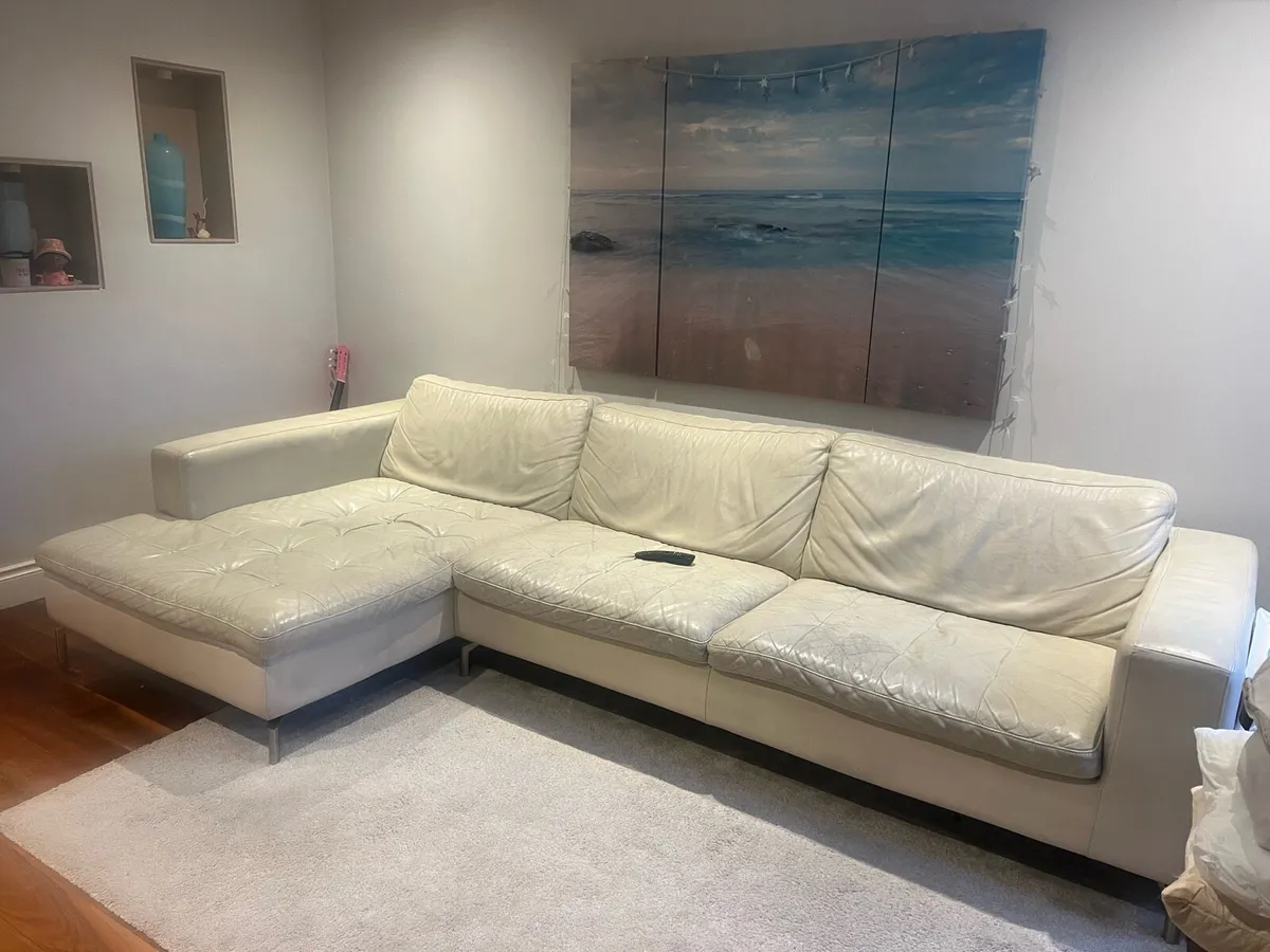 Cream leather couch - Image 2