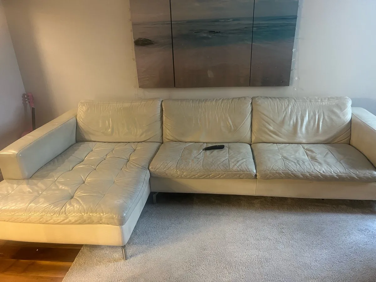 Cream leather couch - Image 4