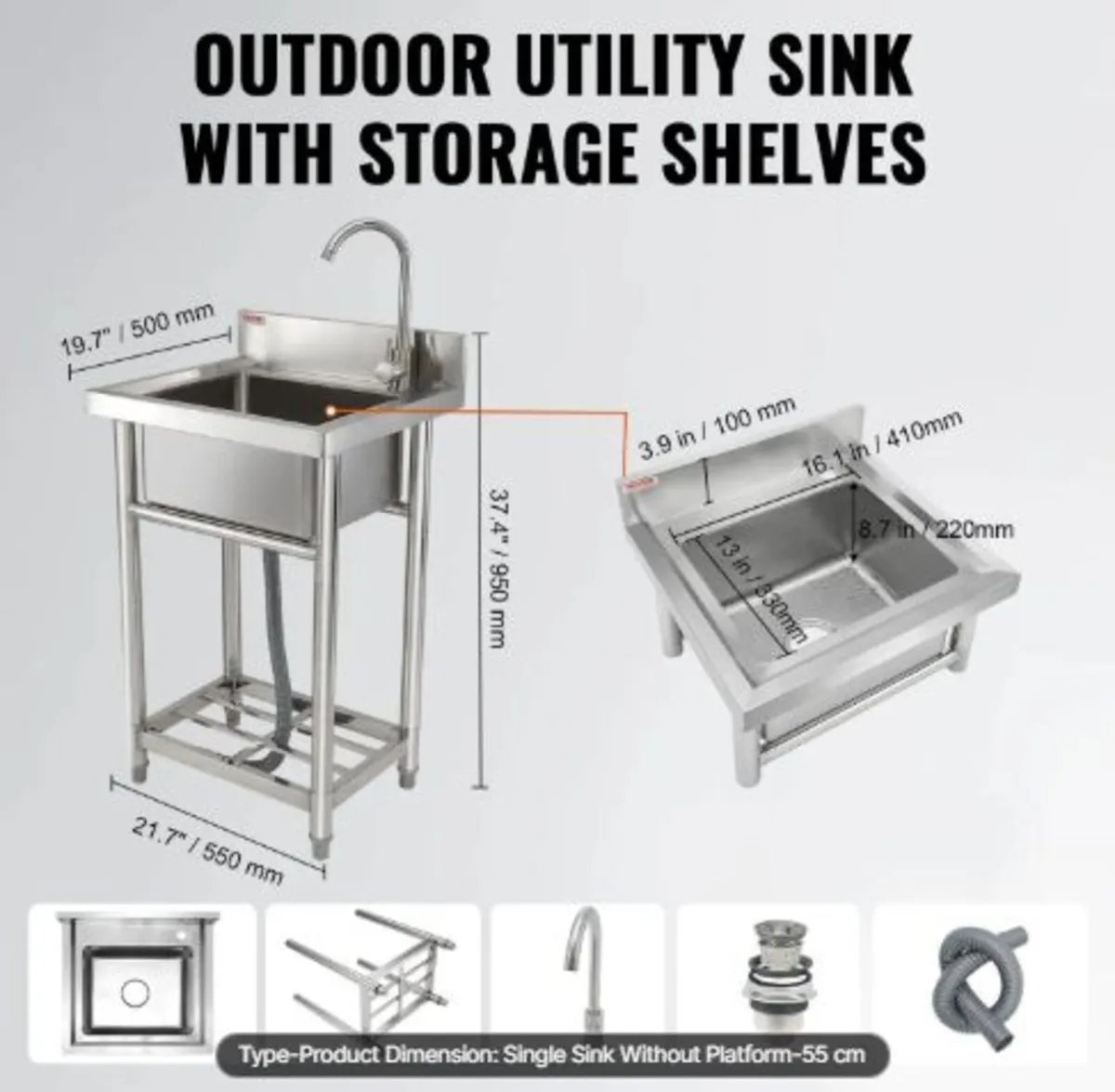 Stainless Steel Utility Sink, 1 Compartment Free - Image 2