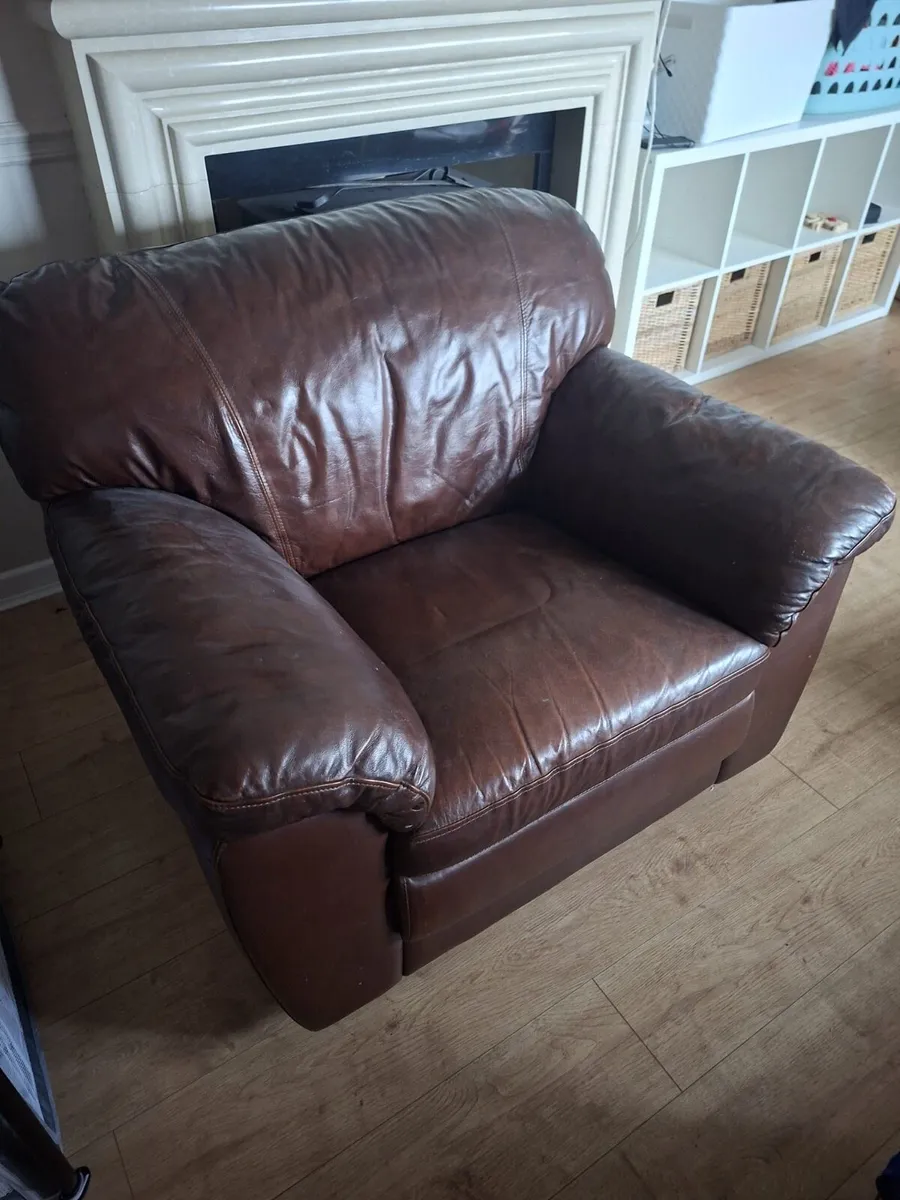 Brown Leather Sofa Set – 3 Seater + Armchair - Image 3