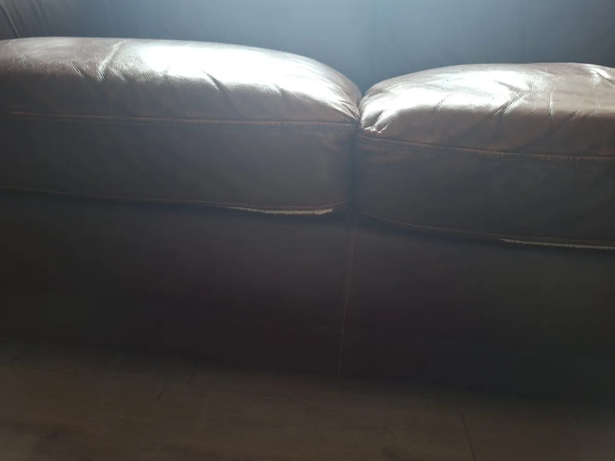 Brown Leather Sofa Set – 3 Seater + Armchair - Image 4