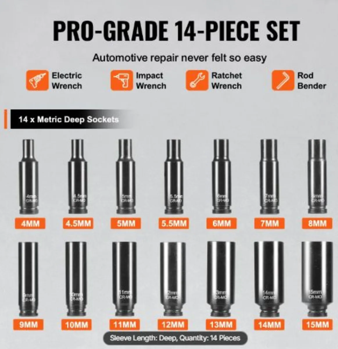 1/4" Drive Impact Socket Set,14 Piece Deep Socket - Image 2