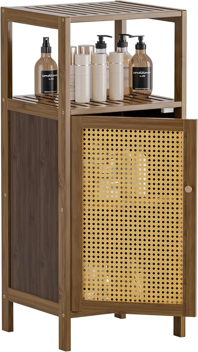 Rattan Bathroom Floor Cabinet Bamboo Storage - Image 1