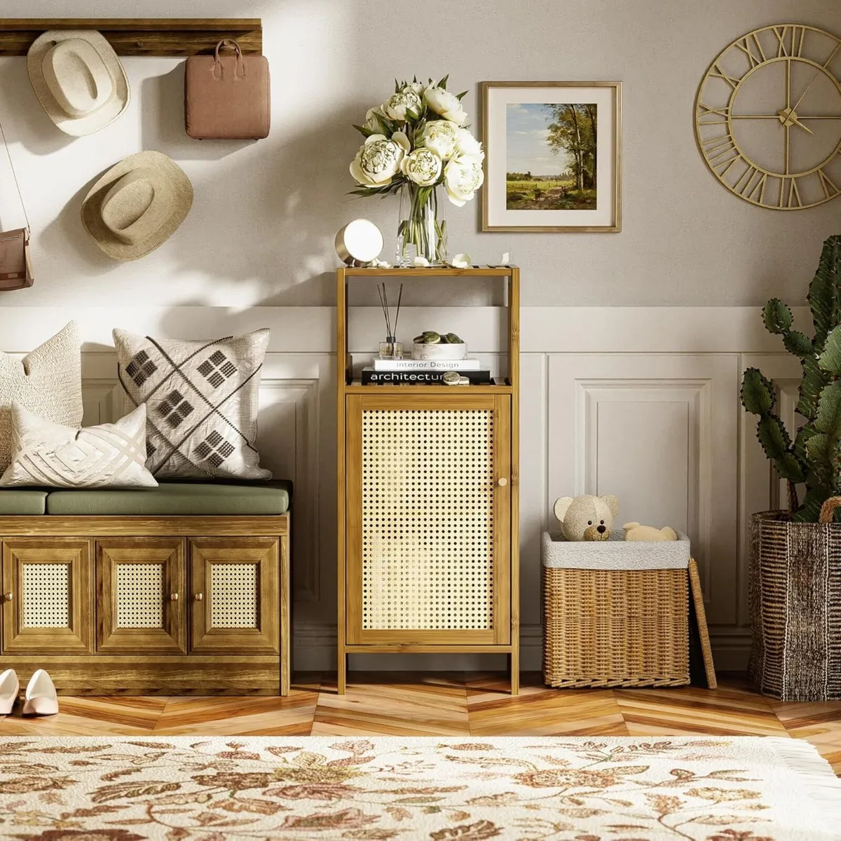 Rattan Bathroom Floor Cabinet Bamboo Storage - Image 2