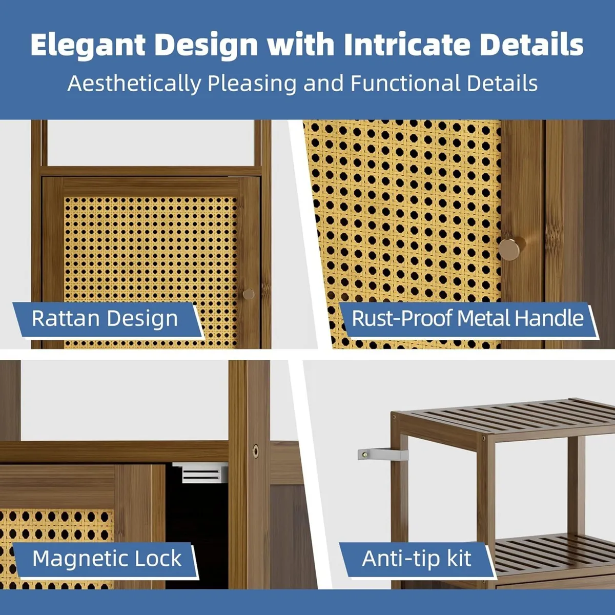 Rattan Bathroom Floor Cabinet Bamboo Storage - Image 4