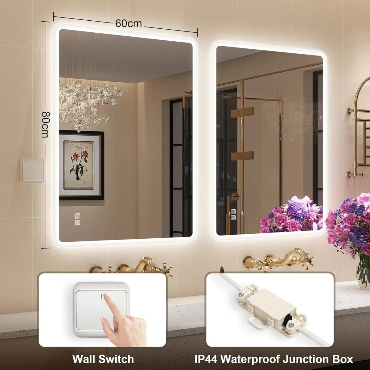 Bathroom-Mirror-with-LED-Lights 60x80cm LED-Bathro - Image 2