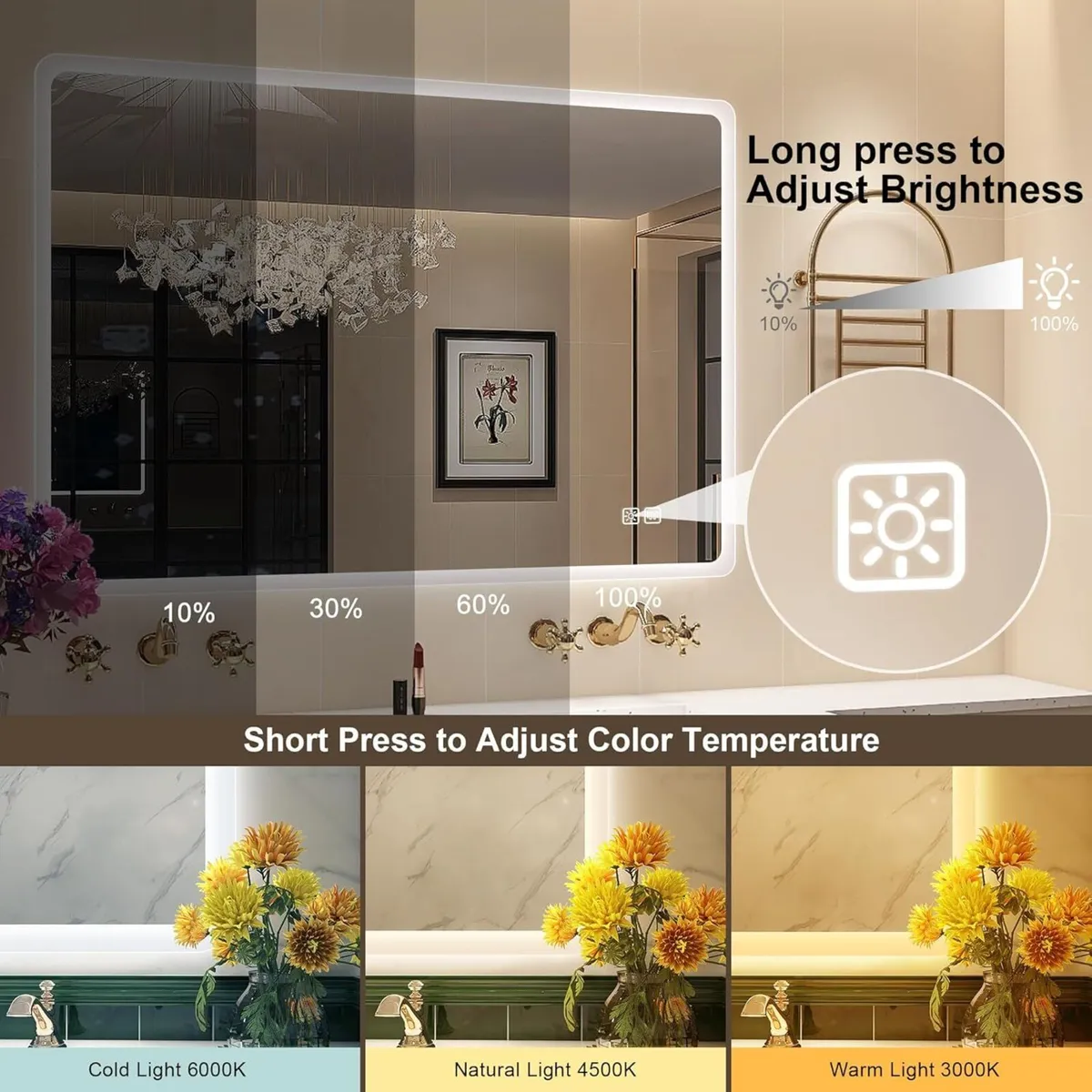 Bathroom-Mirror-with-LED-Lights 60x80cm LED-Bathro - Image 4