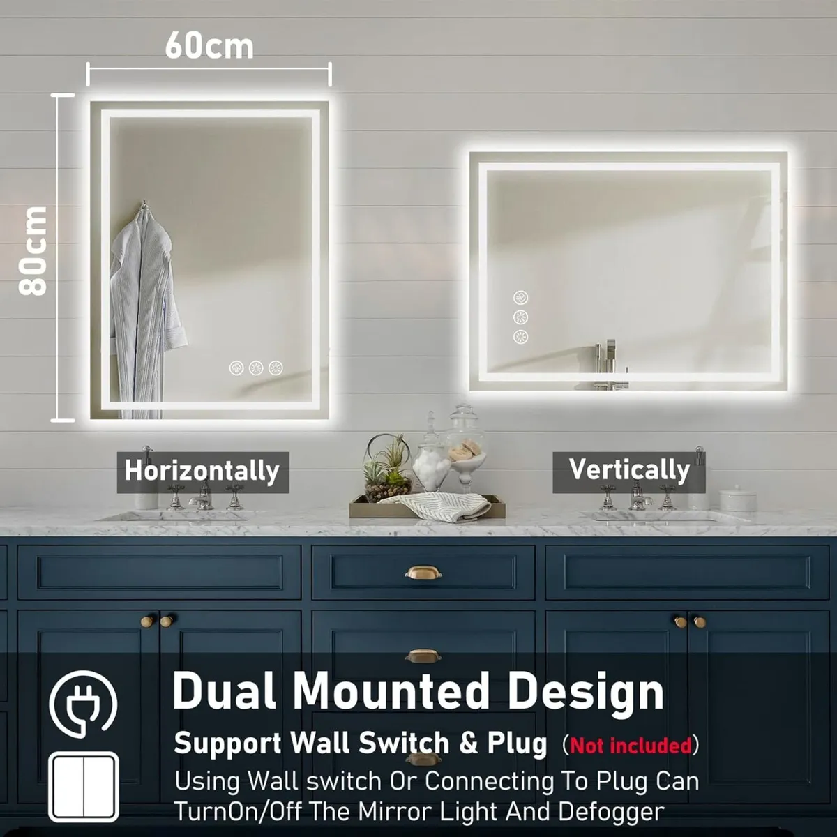 LED Bathroom Wall Mirror with Lights - 600x800 MM - Image 2