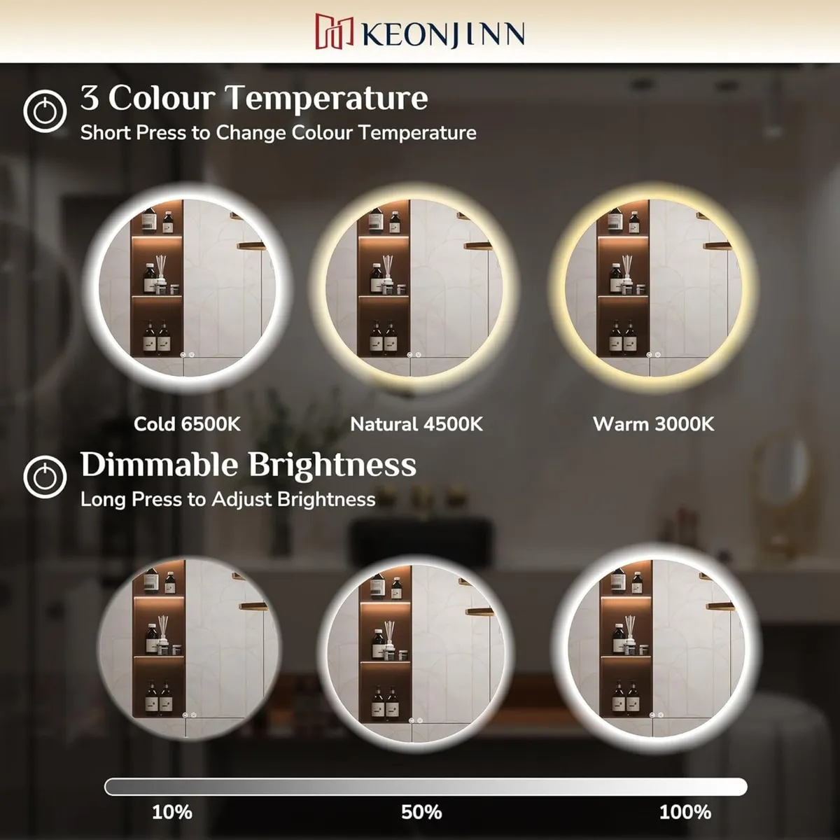 Round Bathroom Mirror with LED Lights 50cm - Image 3