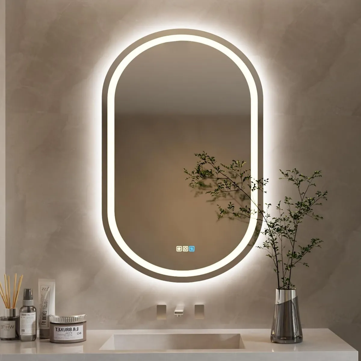 50 x 70cm Oval LED Mirror Smart Bathroom with - Image 1
