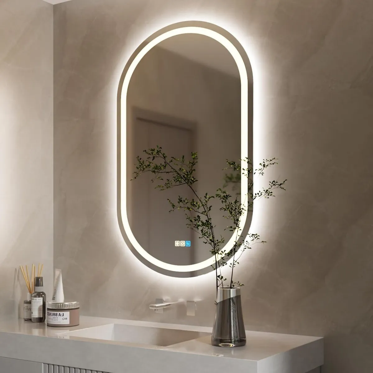 50 x 70cm Oval LED Mirror Smart Bathroom with - Image 2