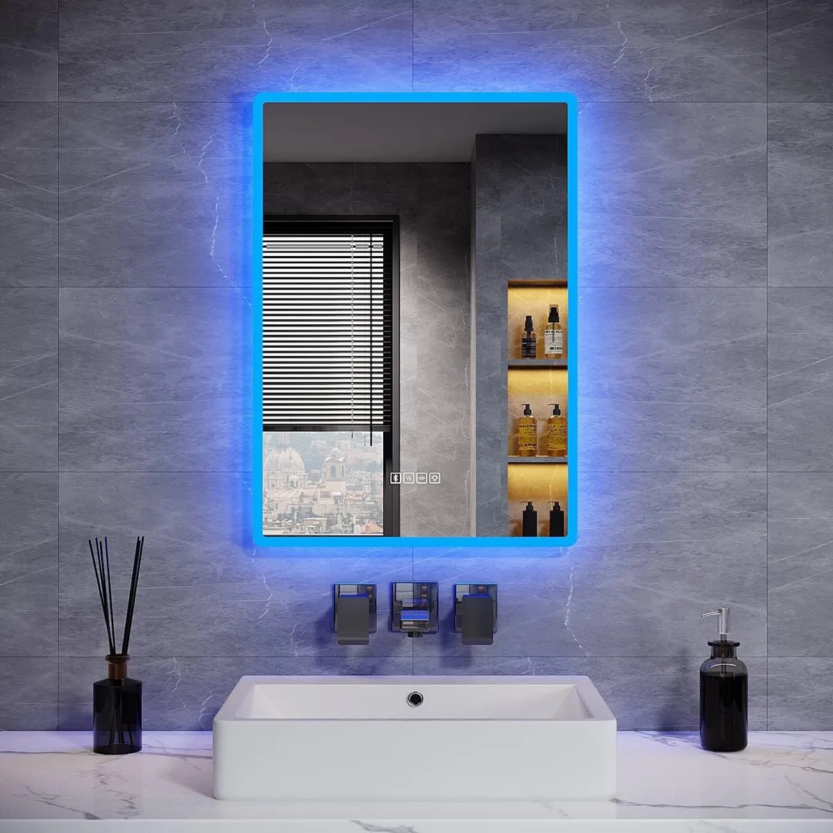 Blue Atmosphere Illuminated Bathroom Mirror with - Image 1