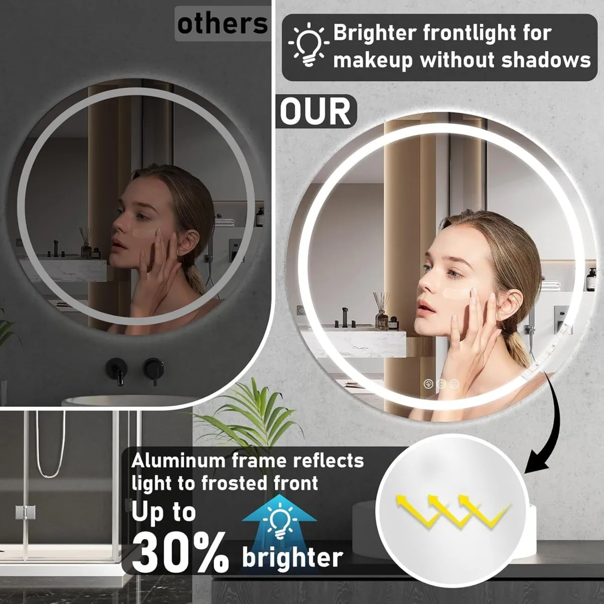 LED Bathroom Wall Mirror with Lights - 600mm - Image 3
