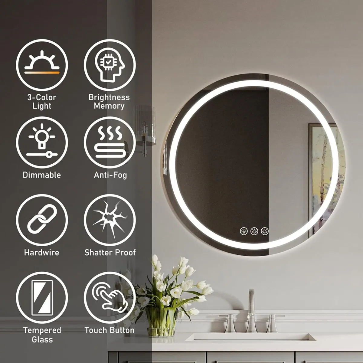 LED Bathroom Wall Mirror with Lights - 600mm - Image 4