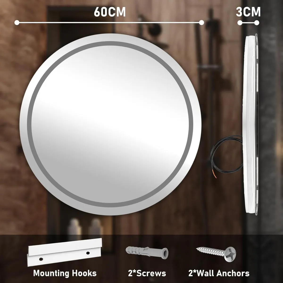LED Bathroom Wall Mirror with Lights - 600mm - Image 2