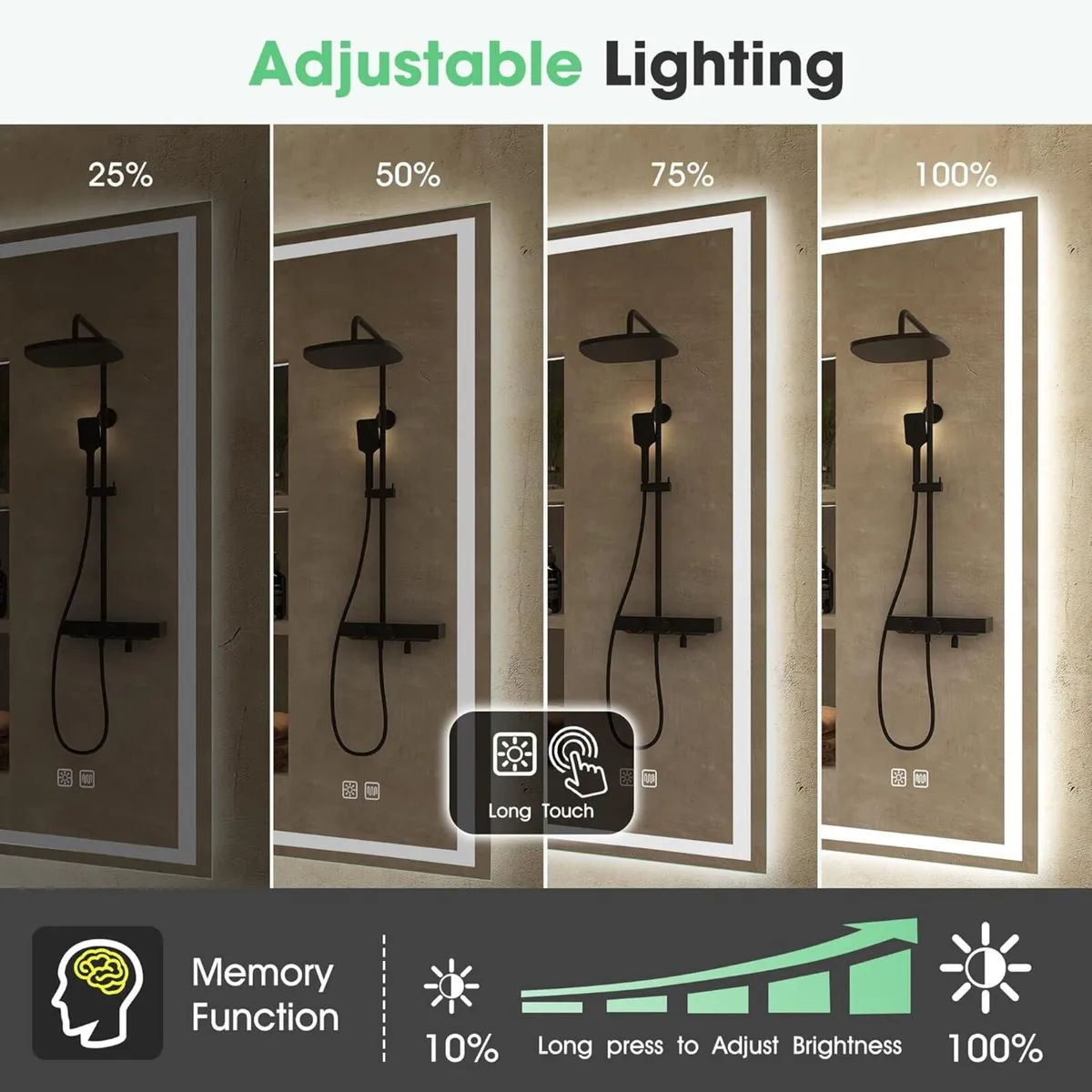 Bathroom Mirror with LED Lights 800x600mm Memory - Image 4